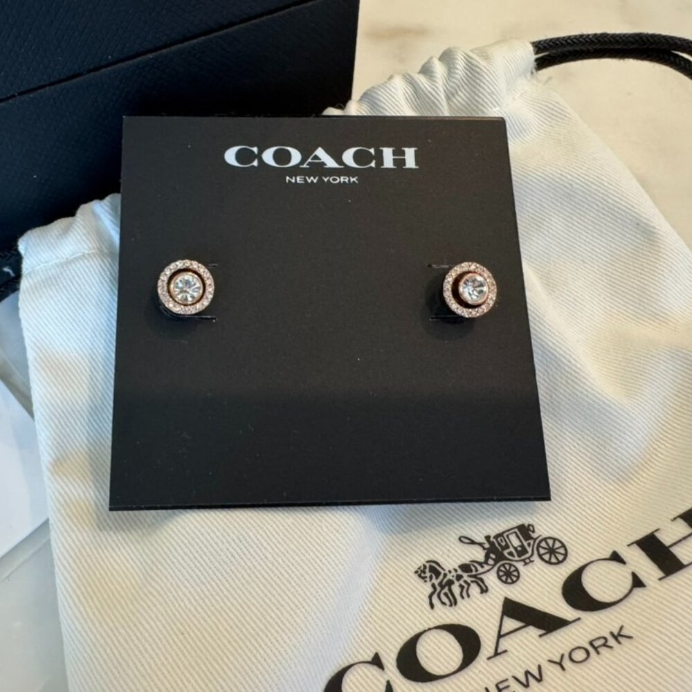 Coach Halo Pave 2 In 1 Stud Earrings Rose Gold Plated